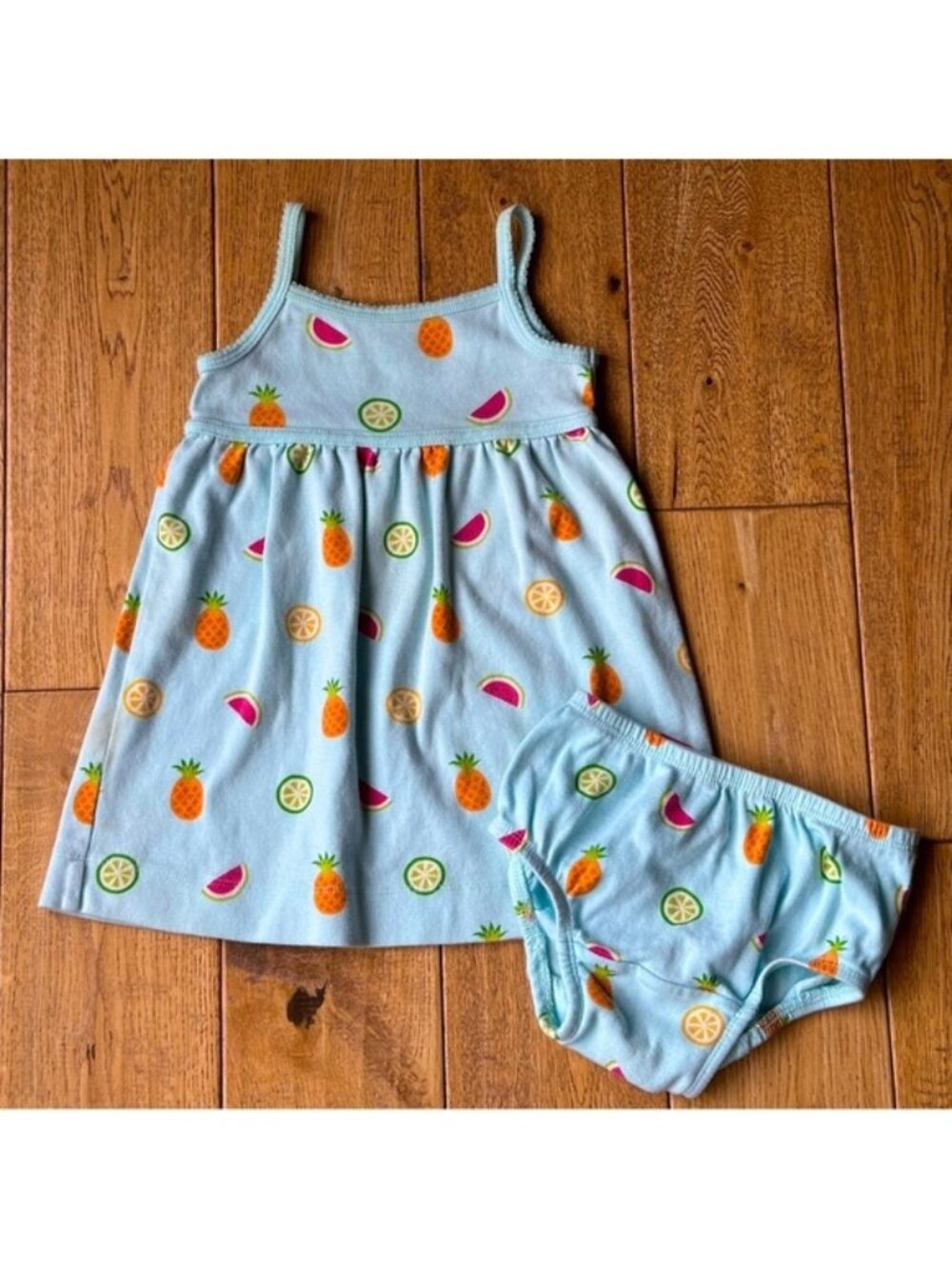 Baby Gap Sleeveless Fruit Print Dress and Diaper Cover size 12-18 Months
